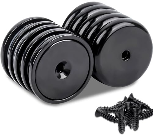 Keukenket Neodym Magnete Extra Stark Schwarz, 32MM Rund mit Loch, 10 Stück, Gewinde Flach, für Magnettafel, Küche, Werkzeuge, Schlüssel, Topfmagnet
