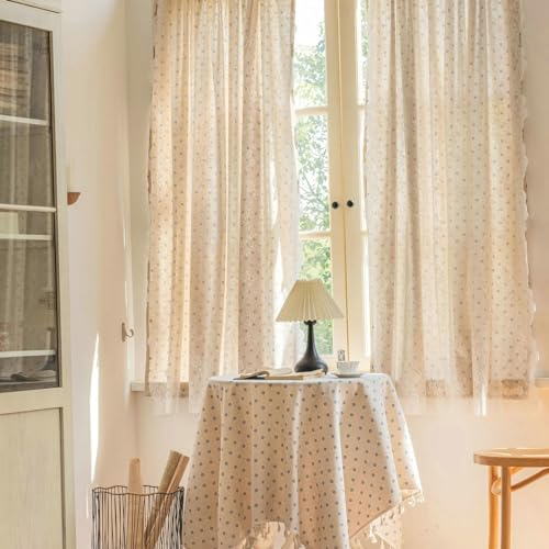 Daesar Vorhänge Lichtdurchlässig mit Ösen, Beige Vorhänge 2er Set Bedruckt mit Blau Gänseblümchen Motiv 140x200CM Gardinen Halbtransparent Wohnzimmer Küche