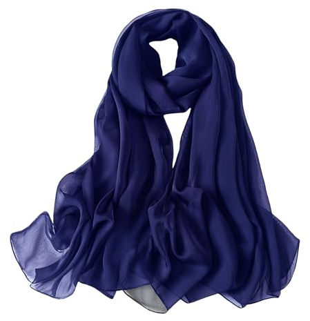 Lina & Lily Sciarpa scialle da donna in chiffon increspato avvolgente primavera estate pura seta piuma, Blu reale, Etichettalia unica