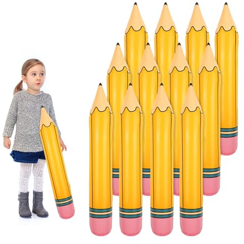 PEUTIER 12 Piezas Lápices Inflables Gigantes, 67cm Globos de Lápiz Decoraciones de Regreso a la Escuela para Niños Favores de Fiesta Accesorios para Fotos Premios en el Aula Escuela Suministros