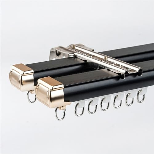 Gardinenleisten 2-läufig 1-6 m Vorhangschiene Aluminium Gardinenschiene Decken- oder Wandmontage Vorhangstange Gardinenschienesystem für Raumteiler(Color:Black-Wall,Size:4m(4 * 1m))