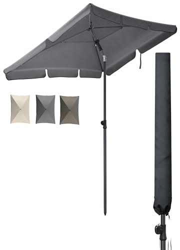 4happy SET Sonnenschirm + Sonnenschirmhülle - Anthrazit - UV50+ Sonnenschirm rechteckig 200x125cm, Sonnenschutz Balkon - Balkonschirm höhenverstellbar, Knickfunktion
