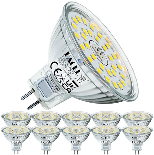 EACLL Ampoules LED GU5.3 6W Blanc Froid Équivalent 50W MR16 Halogène, Lot de 10, 485 Lumens 6000K Non Dimmable, Éclairag sans Scintillement, Angle de Faisceau 120° Spot, AC/DC 12V Lampe à Réflecteur