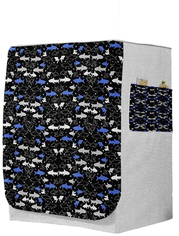 Highdi 3D Housse de Protection pour Machine à Laver, Chargement Frontal Housse à La Poussière avec Ouverture Frontale (Capacité S 6~7,5kg,Requin 6)
