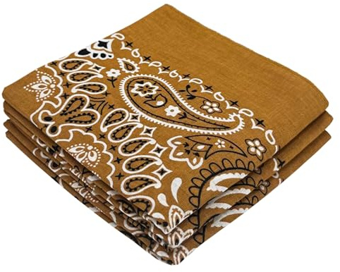 EVERY-VILLE Cotton Bandana Neckerchief Men Women Cowboy, 3 Pack, Brown