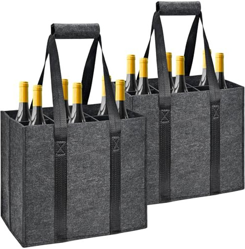 KOOOGEAR 2 Stück Flaschentasche,Flaschenträger,6 Fächer Tragetasche,Filz Flaschen Tasche Wiederverwendbar Männerhandtasche für Weinflasche Bierflaschen Getränketasche,Dunkelgrau