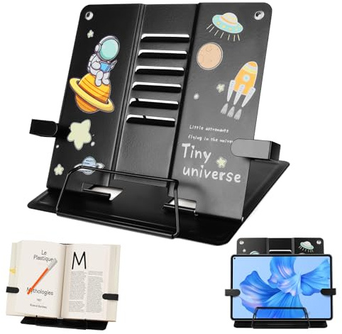 Notenständer Klappbar Stabil, Buchständer, Verstellbarer Buchhalter, Notenständer Buchstütze kinder, Kochbuchhalter mit Seitenclip für Rezept, Notenständer, Tablet, Laptop