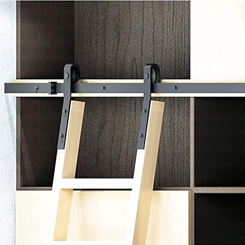 Verschiebbare Bibliotheksleitern Hardware-Kit - Rollleiter-Hardware-Bibliothek Hardware-Kit, Mit Bodenrollenrädern, Schwarze Schiebeleiter, Bibliothek, Kompletter Hardware-Rollensatz(100cm(3.3 ft) tra