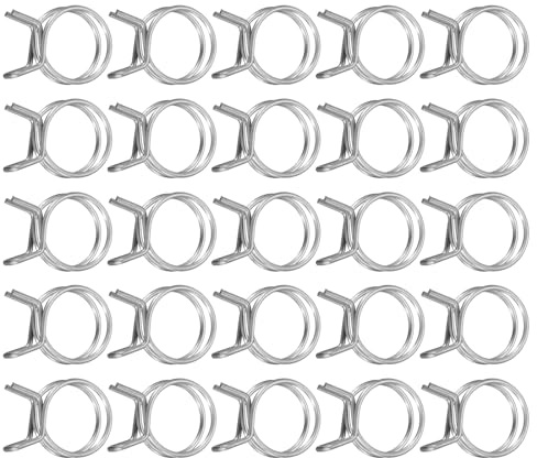 sourcing map 25Pcs 24mm/0.95inch Inner Dia Double Wire Spring Hose Clamp, Stainless Steel Adjustable Spring Clips for Hose Fuel Line Silicone Tube Water Pipe Air Pipe