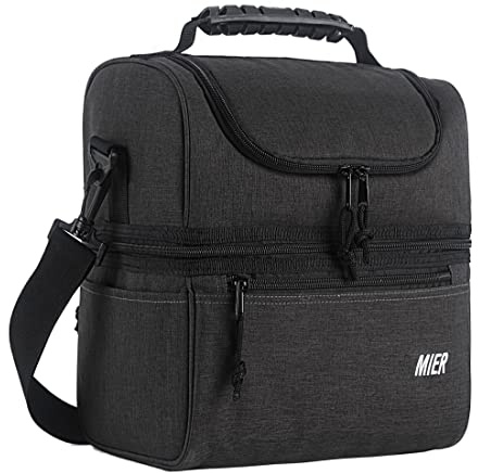 MIER Insulated Lunch Bag Men for Work with Double Decks, Dark Grey, 10L | Insulated Cooler for Work, Travel, Office, Picnics,Leakproof, Water Resistant,Comfy to Carry, Easy to Clean, Large Capacity