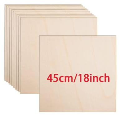 4 Pack Basswood Sheets for Crafts-18 x 18 Inch- 4mm Thick Plywood Sheets with Smooth Surfaces-Unfinished Squares Wood Boards for Laser Cutting, Wood Burning, Architectural Models, Staining