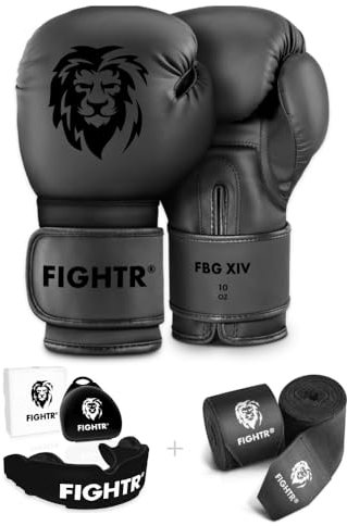 FIGHTR® Starter Set Boxen | Set aus Boxhandschuhe Boxbandagen Mundschutz für Boxen, MMA, Muay Thai & Kickboxen | Größen 8-16 oz, inkl. Tragetasche (14 oz)