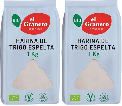 El Granero Integral - Harina de Trigo Espelta BIO - 1 KG - Rica en Fibra y Nutrientes - Mejora la Digestión - Harina de Bajo Índice Glucémico - Apta para Veganos (Paquete de 2)