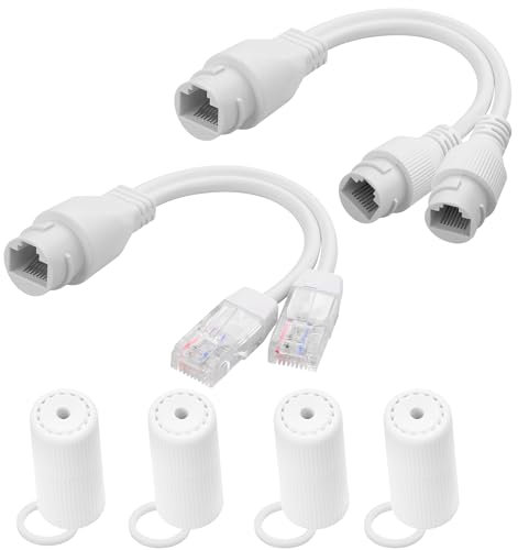 YACSEJAO 1 paire de câbles adaptateurs PoE étanches RJ45 1 vers 2 POE pour 2 caméras IP avec 1 câble