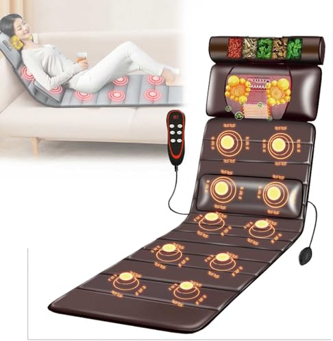 DRYIC Colchoneta de Masaje de Cuerpo Completo con Calor, Almohadilla de colchón de Masaje vibratoria de 20 Cabezas, colchonetas de Masaje eléctricas multifuncionales para aliviar (Brown A)