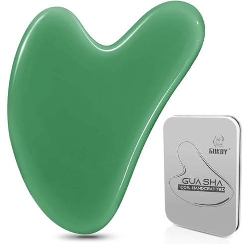 Gua Sha steine gesichts Jade Stein Herzform Guasha Board Kratz-Massage Tool für Gesicht, Augen, Hals zur Hautpflege (Grün)