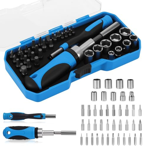 44 Pcs Ratchet Screwdriver Bit Set, 1/4” Hex Driver Bits & Socket Set with Case, Repair Tool Kits with Torx & Precision Multi Bits, Impact Screwdriver Bit Set for DIY/Electronics Repair/Hand Tools