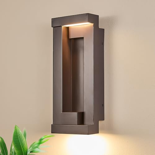 Tarentlight Modern Outdoor LED Wall Lights, 15 H Outside Art Wall Sconce, Bronze Wall Mount Fixture with Integrated LED 24W 2200LM 3000K, IP65 Waterproof Exterior Lamp for House, Porch, Garage