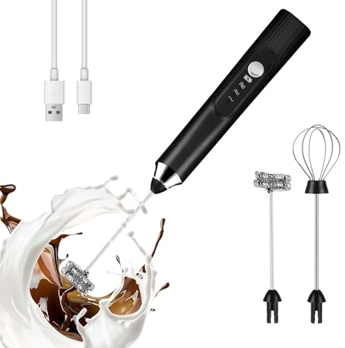 Laicky lait mousseur portable rechargeable 2000mAH Électrique mousseur à lait avec 2 fouets inoxydable, 3 vitesses mélangeur de boisson café mousseur pour latte, cappuccino, matcha, oeuf