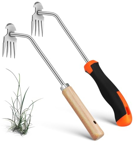 ifundom 2pezzi Attrezzi per Diserbo in Acciaio Inossidabile Sarchiatore da Giardino Manuale Rimozione Radici Diserbatore per Erba Strumenti da Giardinaggio Manuali