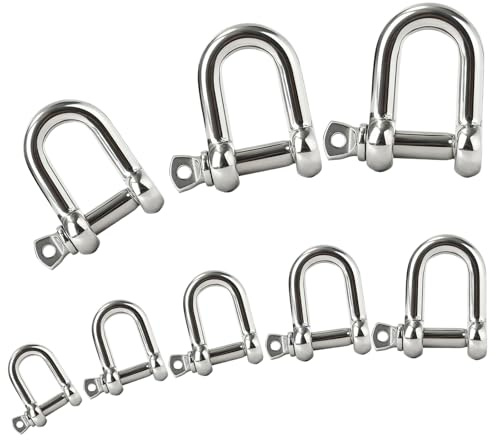 Manille en Forme de D Acier Inoxydable 304 10mm Robuste Manilles de Levage Forme de D avec Boulon à Œil Pour Gréement, Corde Marin, Charges Lourdes (6PCS)