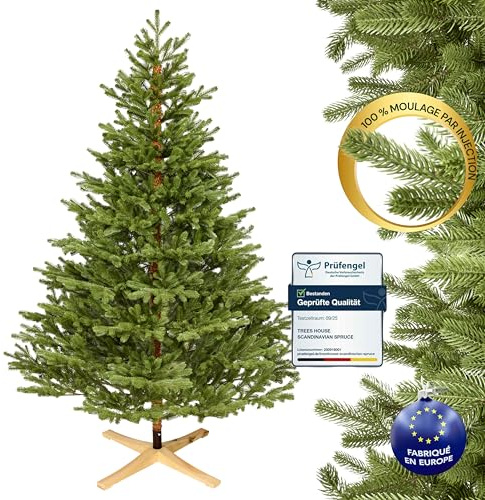 Sapin de Noel Artificiel 180 cm Premium, Arbre Épicéa Scandinave [100% Moulage par Injection], Sapin Noël Artificiel Inclus avec Support en Bois Certifié FSC, Arbre Fabriqué dans l'UE