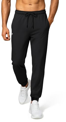 FOGFIRE Mens Joggers with Zipper Pockets Lightweight Pant Black L | Athletic Tapered Sweatpants Pants for Men Workout Running Hiking Gym Jogging