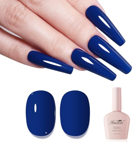 Imtiti Blue Gel Nail Polish, Navy Blue Gel Polish Autumn Winter Soak Off LED UV High Gloss Art Manicure Salon DIY Design 10ml