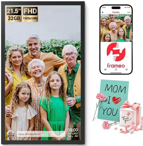 AILRINNI Cadre Photo Numérique Connecté WiFi 21.5 Pouces FHD IPS Écran- Cadre Numerique Photo Grand Format, 32Go Mémoire, Partagez des Photos/Vidéos via Frameo App, Rotation Automatique, Digital Frame