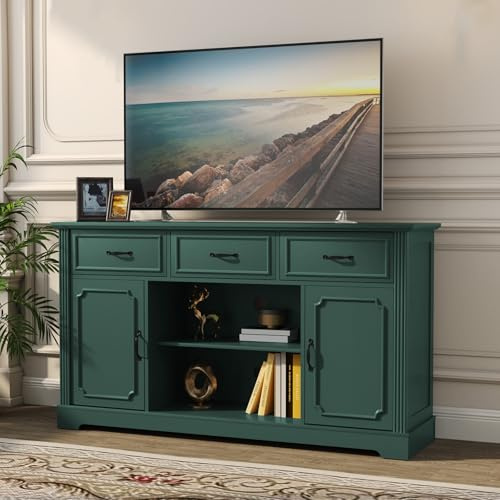 MROJISC Fernsehschrank-TV-Schrank Holz Fernsehtisch Lowboard für Fernseher TV Cabinet Sideboard Fernseher für Wohnzimmer, Esszimmer, Schlafzimmer (Grün)