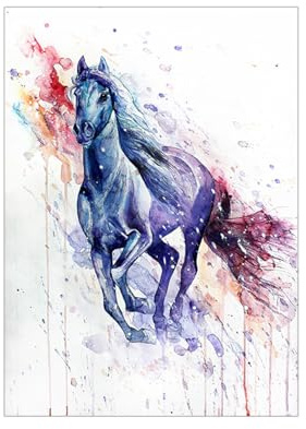 Bild auf Leinwand Blaues Purpures Pferd Gemälde Foto Auf Leinwand Bilder Wohnzimmer Küche Kunstdruck Badezimmer Bilder Flur Wandbilder Modern Wandbild Schlafzimmer Küchenbilder Kein Rahmen 40x80cm