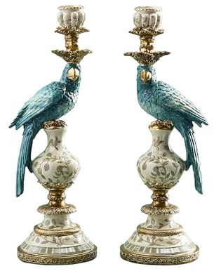 2er Set Kerzenhalter Papagei, türkis-weiß