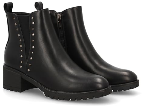 shoes&blues.es Stivaletti da Donna Modello Chelsea con Tacco Largo, Dettagli Borchiati e Inserti Elasticizzati. Ideali per la Stagione Autunno/Inverno. Nero Talla 38