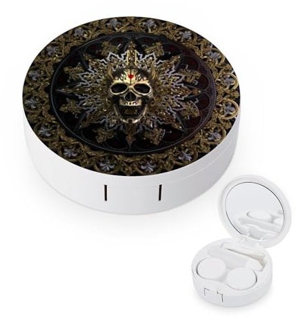 fkgvwo Contact Lens Case Black Gold Skull Contact Lens Box Travel Kit Portable for Travel & Home