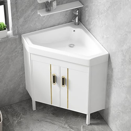 JDXQBLD Corner Sink,Bathroom Vanity Cabinet,Floor Standing Bathroom Sinks for Small Space,Ceramic Utility Sink with Bracket and Drain Kit,for Laundry Room, Utility Room, Garage, Basem，White 56X82cm