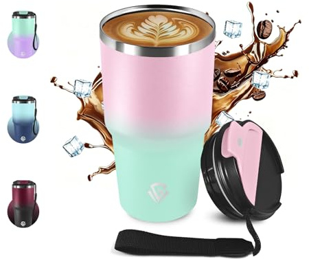 Termo Cafe 600ml 20oz, Taza de Café Reutilizables, sin BPA, Botella Agua Acero Inoxidable, Taza Térmica Doble Pared, Vaso Termico Antigoteo, Termo Hermético con Tapa para Viaje, Gimnasio, Oficina