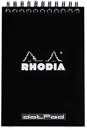 Rhodia 135039C Notizblock (DIN A6, 10,5 x 14,8 cm, Doppelspirale, dot grid, mikroperforiert, 80 Blatt) 1 Stück schwarz