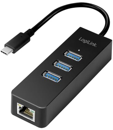 LogiLink USB 3.0 (Typ-C) zu Gigabit Netzwerk Adapter (RJ45) und 3X USB 3.0 (Typ-A) Hub