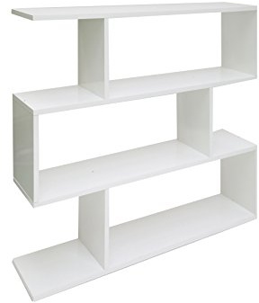 Dmora Dekoratives und funktionales Bücherregal, glänzend weiße Farbe, Maße 110 x 97 x 25 cm