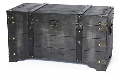 Vintiquewise Distressed Black Medium Wooden Storage Trunk