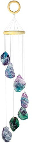 mookaitedecor Agate Slice Crystal Wind Chime for Home Window Garden Decor | Natural Fluorite Raw Crystal Wall Art, Hanging Wind Chime Ornament,Indoor Outdoor Decor