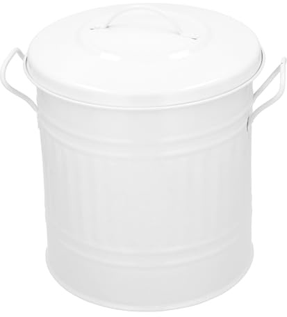 HRB Mülleimer Zink Weiß, 15 Liter, Vintage Design, sehr stabil mit Deckel- geeignet als Mülleimer Küche- Nutzbar als Abfalleimer oder zur Aufbewahrung von Klamotten
