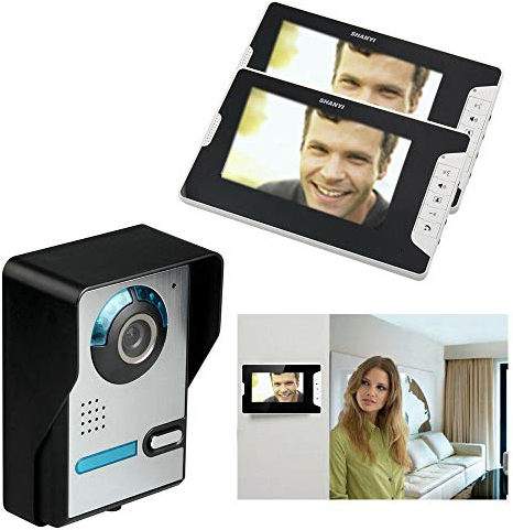 SENDERPICK Videoportero de 7 pulgadas, sistema de intercomunicación de vídeo TFT con 1 cámara, 2 monitores, visión nocturna, interfono, timbre, cámara