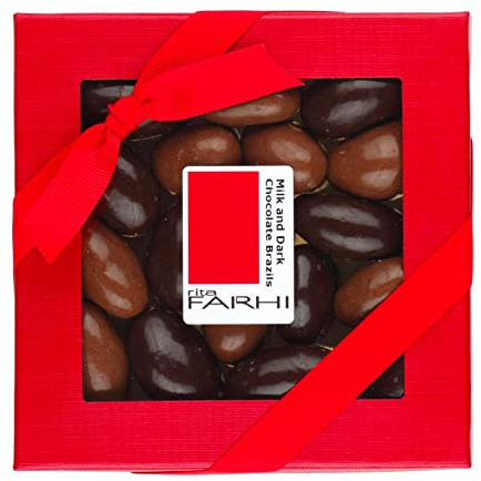Rita Farhi Milk and Dark Chocolate Brazil Nuts in a Luxury Gift Box 210 g | Christmas Chocolate Nuts Present | Palm Oil Free | Chocolate Covered Brazil Nuts
