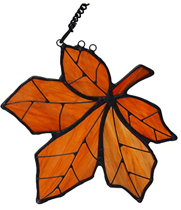 HAOSUM Maple Leaves Stained Glass Window Hanging,Fall Leaf Decorations, Suncatcher for Windows,Stained Glass Maple Leaves Window Decoration for Office Party Home Decor Gifts for Women(Orange)…