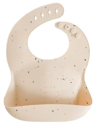 mushie Bavoir Bébé en Silicone | Bavoirs Imperméables Réglables | Bavoirs Faciles à Essuyer | 4 Tailles Réglables Avec Poches Avant Profondes | 100% Sans BPA et Phtalate | Vanilla Confetti