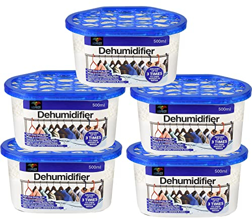 Aspect Dehumidifier Disposable, 500ml Pack Of 5 Dehumidifiers for Home, Moisture Absorber Helps Prevent Damp, Mildew, Mould and Condensation, Ideal For Windows, Damp, Home, Bathroom, Kitchen,Wardrobe