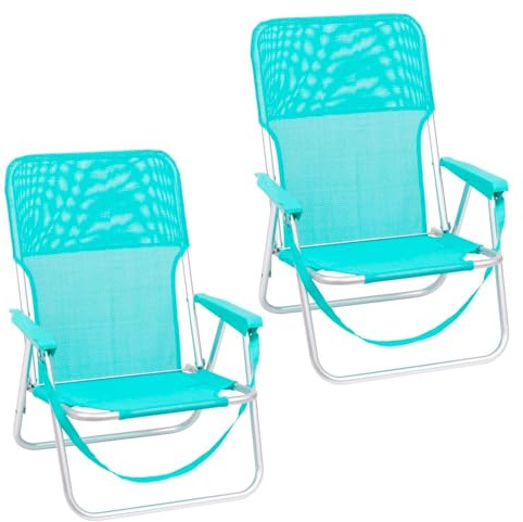 LOLAhome Pack 2 Sillas Playa Plegables | Ligera Portátil | Baja y Posición Fija | para Camping Piscina, Terraza o Jardín o Exterior Aguamarina