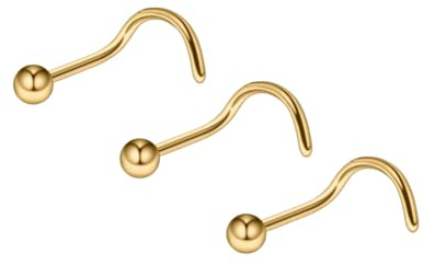 3pcs Nose Stud Curve Hook Screw Plain Basic 2mm Ball Nostril Piercing 20G