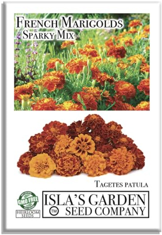Sparky Mix Marigold Seeds (Tagetes patula) – 500+ Non-GMO & Heirloom Flower Seeds, Vibrant French Marigolds for Borders, Beds & Pollinator Gardens, by Isla’s Garden Seeds, Great Gardening Gift